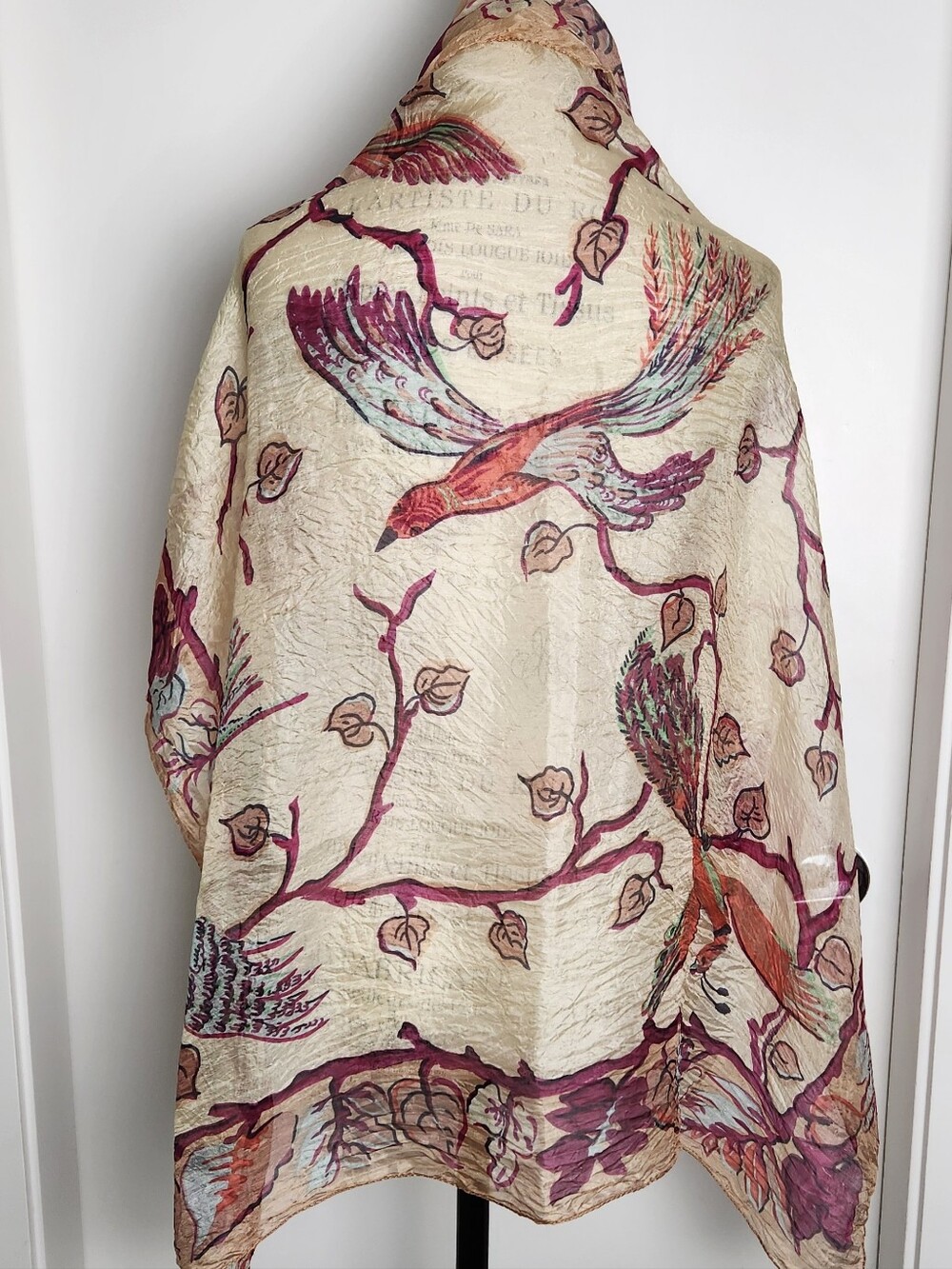 Vintage Hand Painted Botanical Silk Scarf